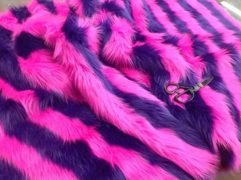 Purple-And-Fuchsia Two-Tone Stripe Long-Pile Faux Fur Fabric – 60" Wide For Coats & Throws 1