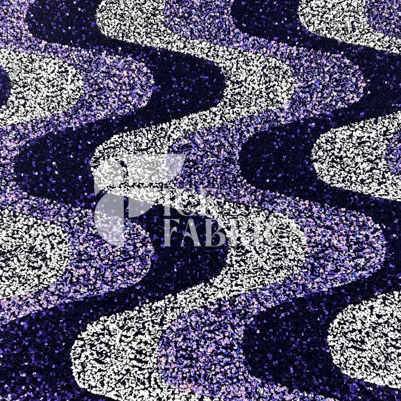 Purple-And-White Wavy Sequin Fabric On Lavender Stretch Velvet 1