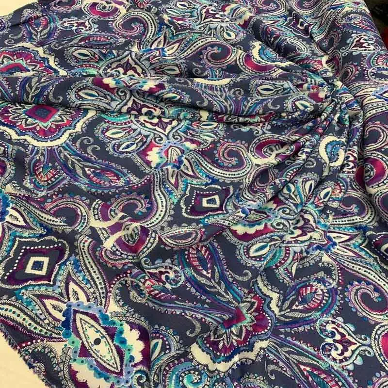 Purple, Blue, And Pink Ikat Rayon Challis – Lightweight Kids Dress Fabric 1