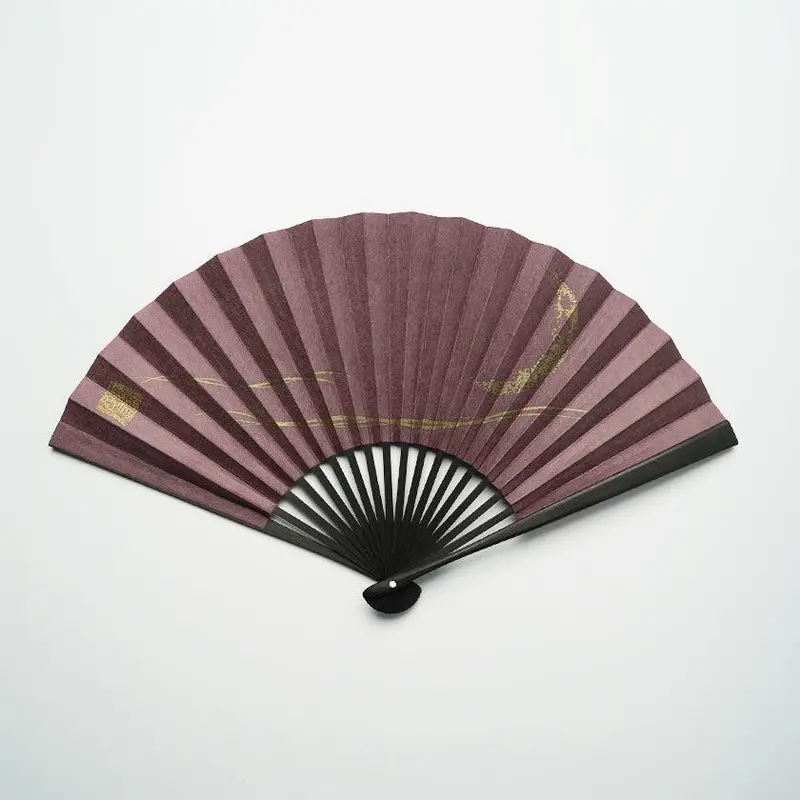 Purple Crescent Moon Hand Fan With Bronze Finish – Karakami Paper Fan 1