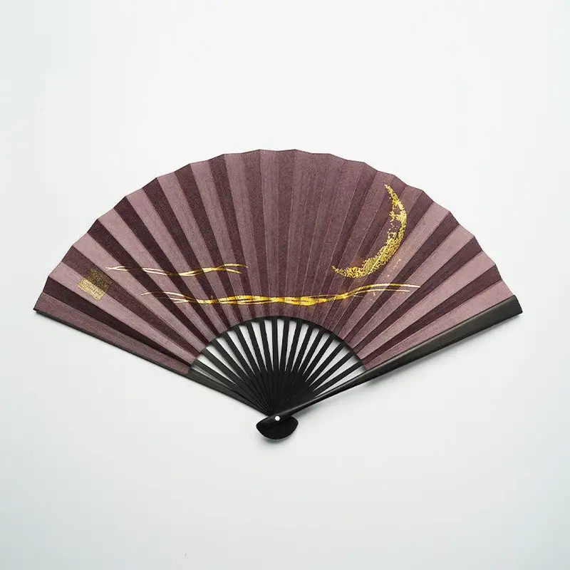 Purple Crescent Moon Hand Fan With Gold Leaf – Japanese Paper Craft 1