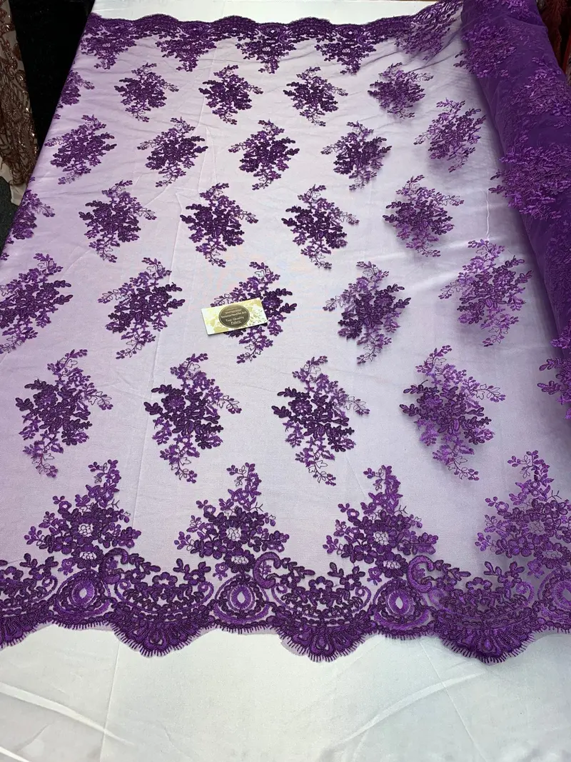 Purple French Floral Mesh Lace – Versatile Embroidered Yard Fabric For Table Runners, Skirts & Costumes 1