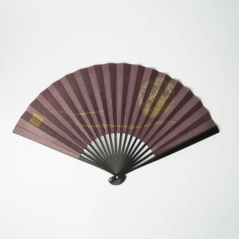 Purple Full Moon Hand Fan With Bronze Accents – Karakami Paper Design 1