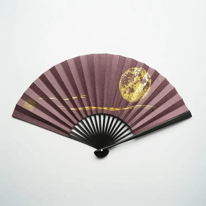 Purple Full Moon Hand Fan With Gold Leaf – Traditional Japanese Fan 1