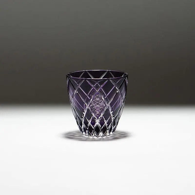 Purple Kiku Yarai Guinomi Sake Cup – Kiriko Cut Glass 1