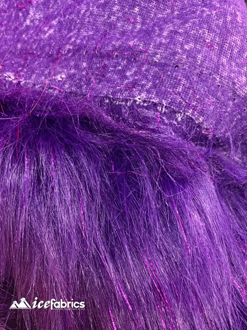 Purple Metallic-Tinsel Long-Pile Mongolian Faux Fur – Yardage Available 1