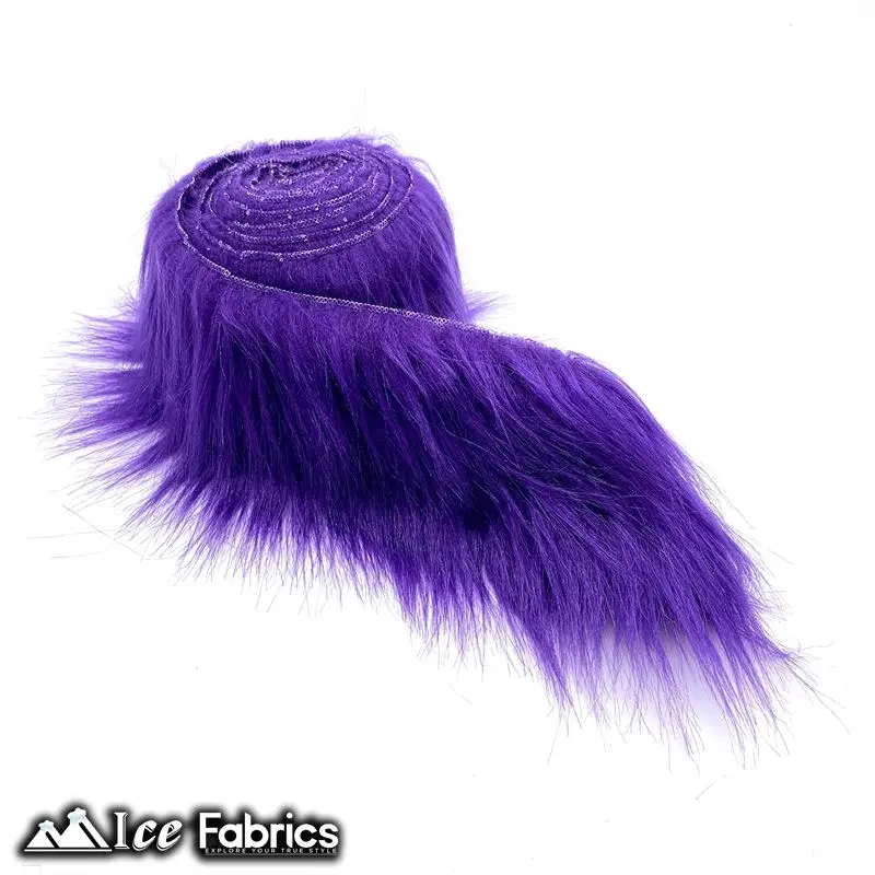 Purple Pre-Cut Shaggy Mohair Ribbon – Deep-Tone Faux Fur Fabric Roll 1