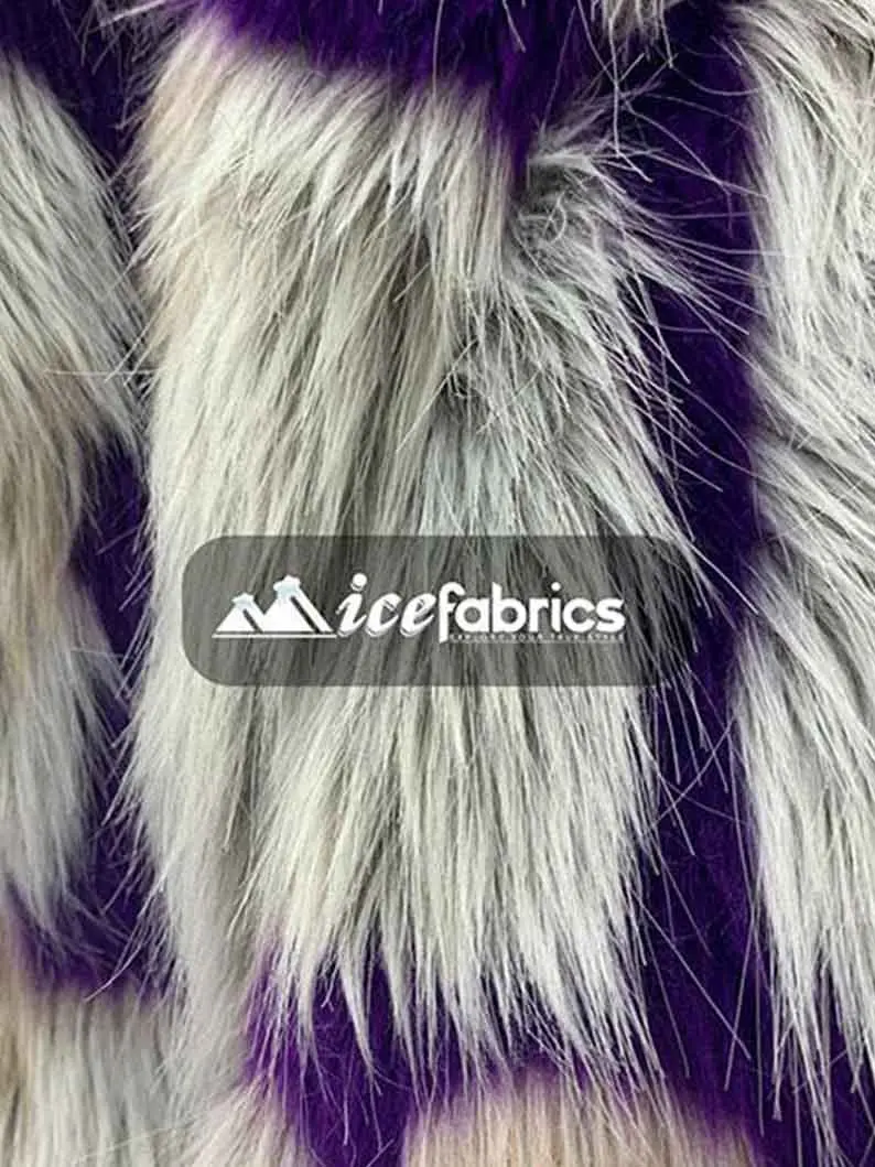 Purple Rectangular Brick-Print Long-Pile Faux Fur Fabric By The Yard – 4 Color Options 1