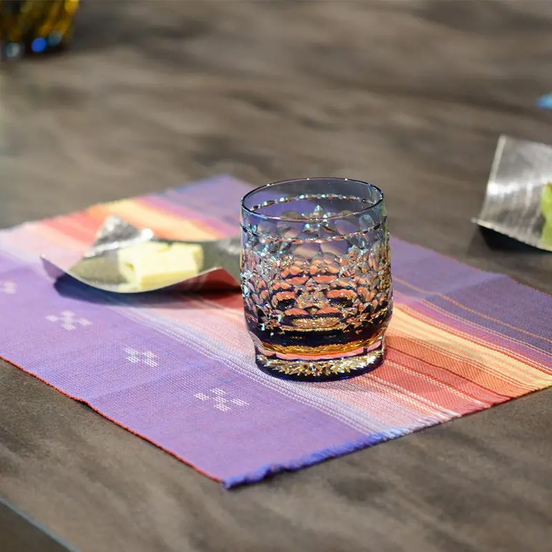Purple 'Taiyo-Aya' Table Mat | Handwoven Yaeyama Minsah | Azamiya 1