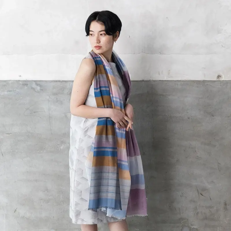 Purple Ultrafine Cotton Scarf – Banjū-Orī Layered Design (Large) By Pols 1