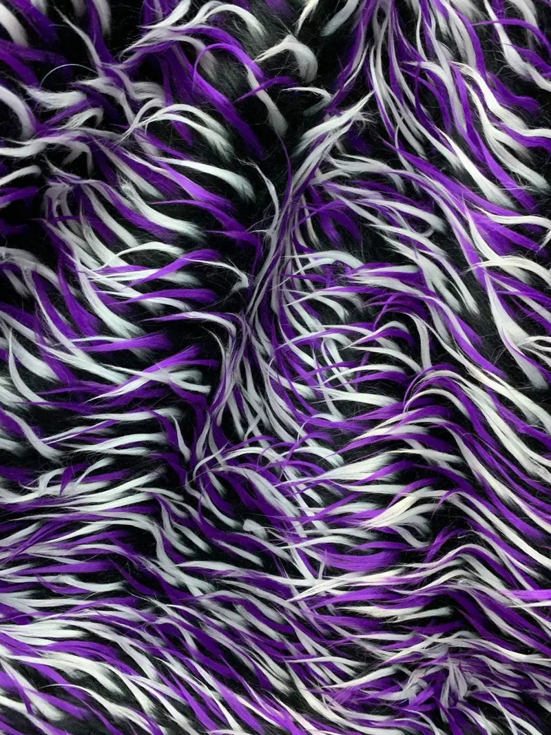 Purple, White, And Black Tri-Shade Faux Fur Fabric 1