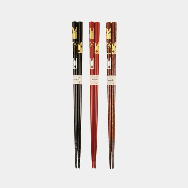 Rabbit Motif Lacquered Chopsticks – Symbolic Noto Hiba Wood Pair 1