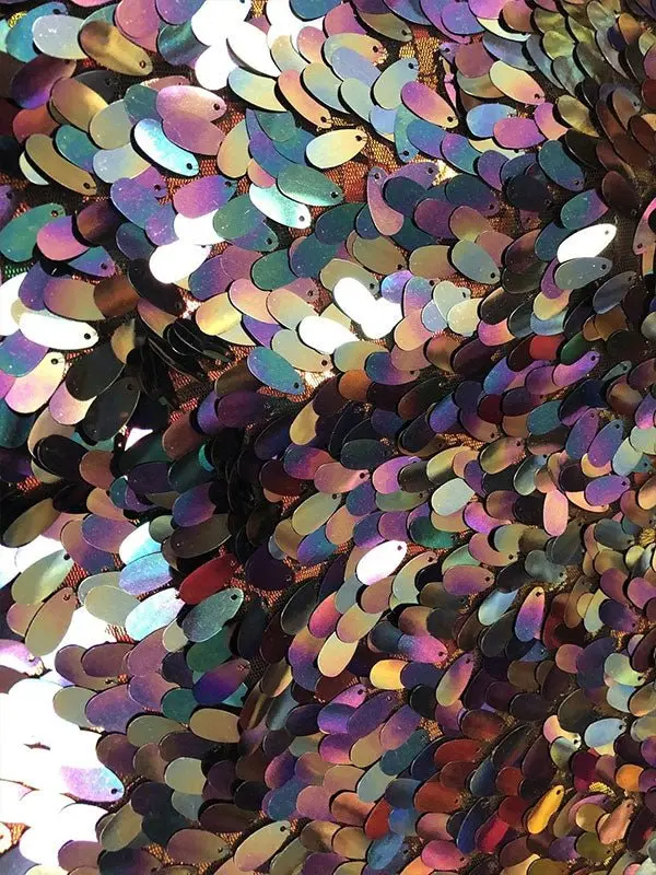 Rainbow Iridescent Mermaid Fabric With Oval Tear Sequins 1