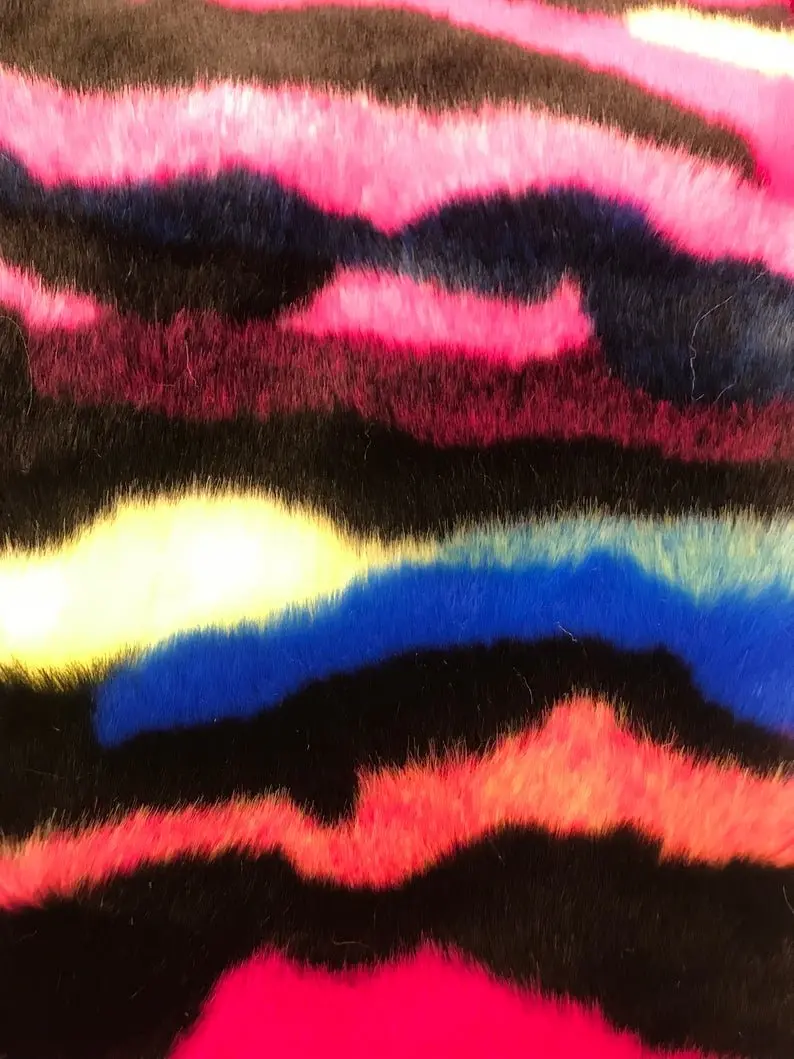 Rainbow Striped Faux Fur Fabric By The Yard – Vibrant Custom Fur For Blankets & Outerwear 1