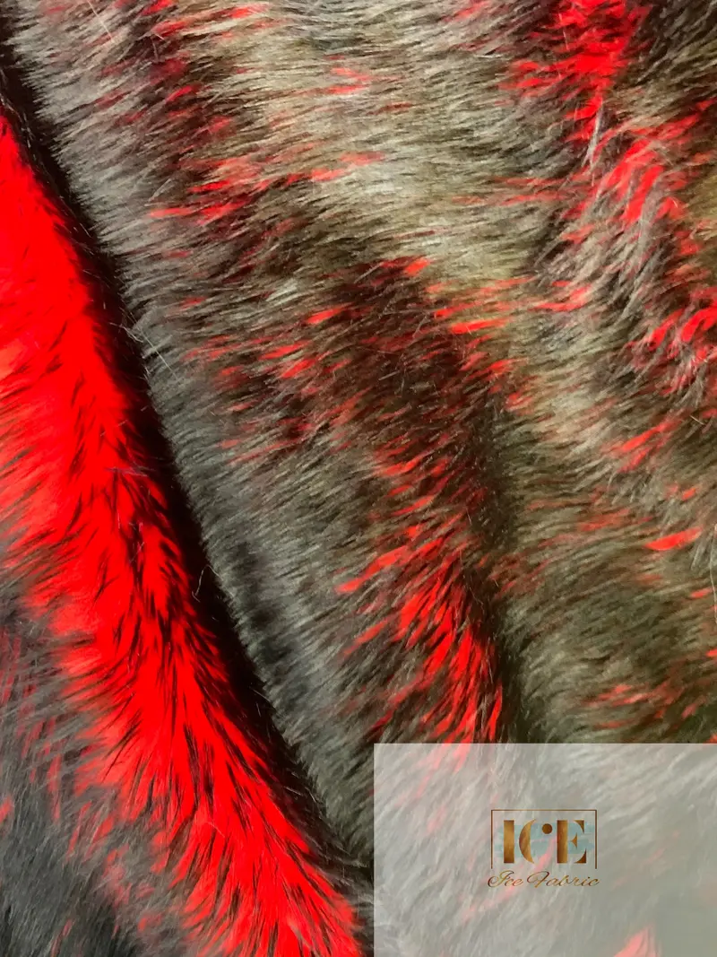 Red And Black Canadian Candy Shaggy Faux Fur Fabric – Striking Contrast 1