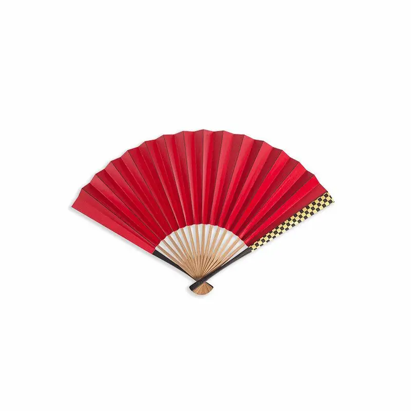 Red-And-Black Checkerboard Kakishibu Fan | Kanazawa Gold Leaf Detail | Hakuiichi 1