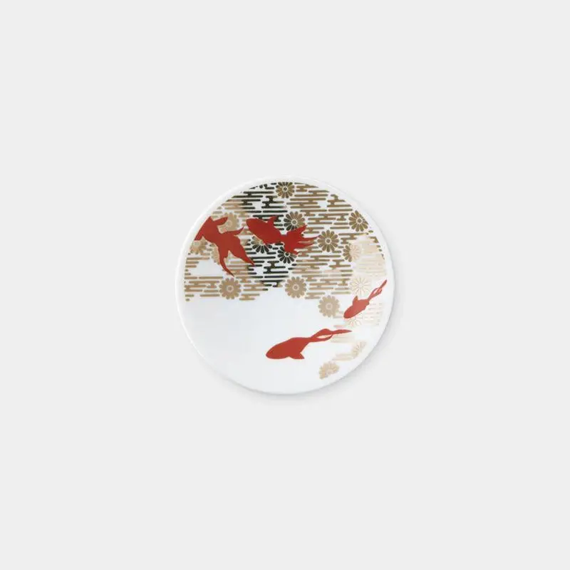 Red-And-Gold Mino Ware Small Dish With Elegantly Painted Goldfish | Marumo Takagi 1