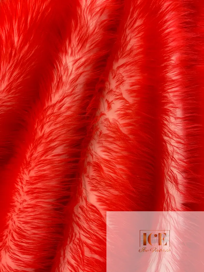 Red And White Canadian Candy Shaggy Faux Fur Fabric – Festive Two-Tone 1