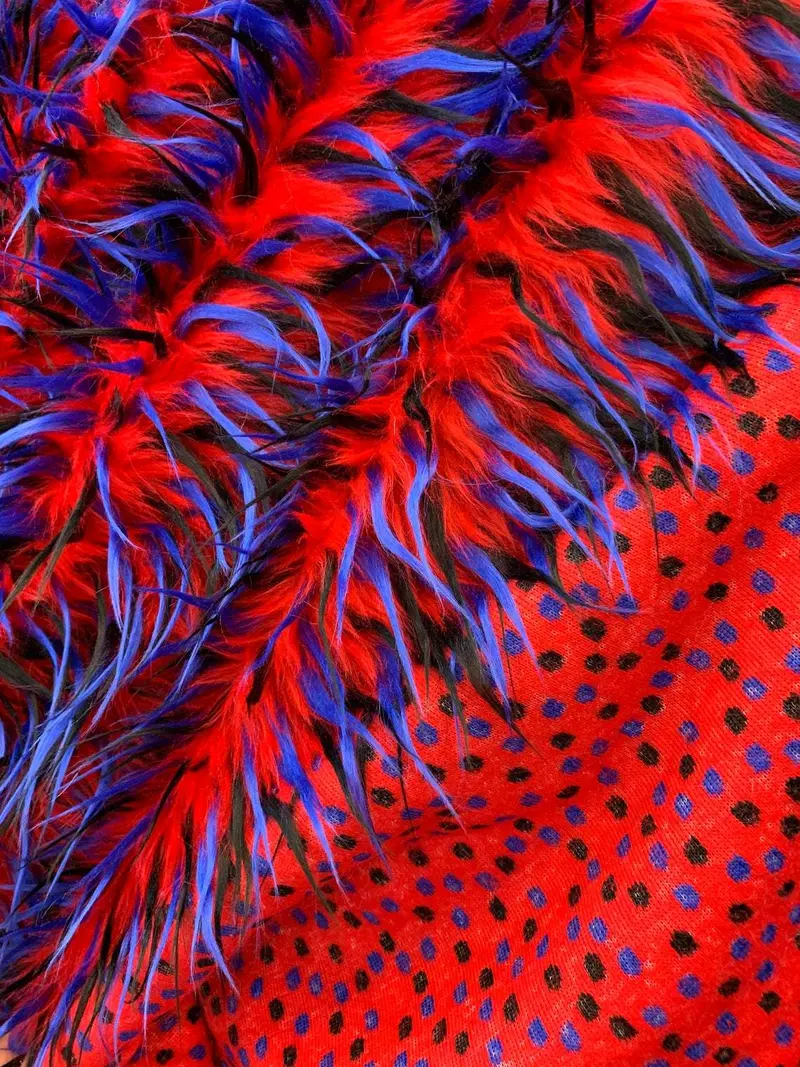 Red, Blue, And Black Tri-Color Faux Fur Fabric – By The Yard 1