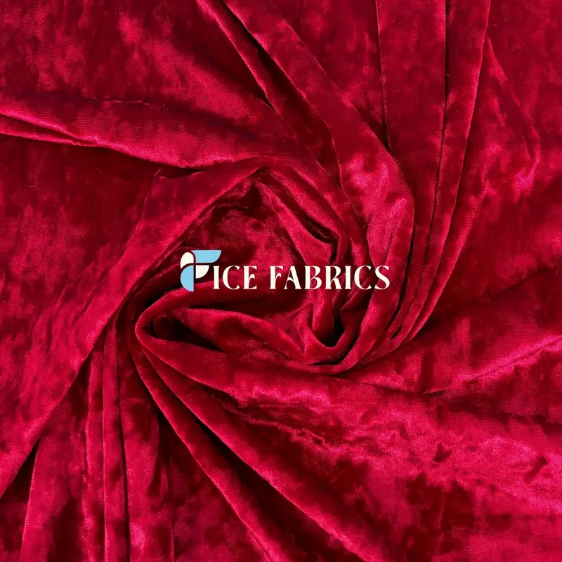 Red Crushed Velvet Fabric With Stretch – Bold Texture & Smooth Stretch 1