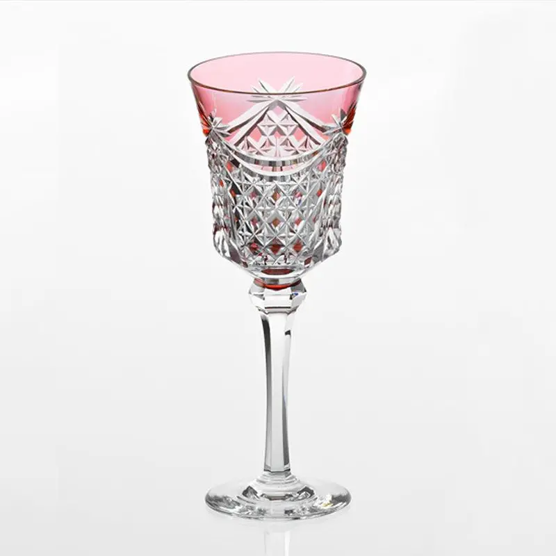 Red Drape & Tetragonal Basket Weave Wine Glass – Traditional Japanese Cut Glass 1