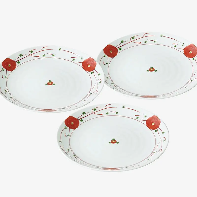 Red Floral Dish Set – Three-Piece Small-Scale Collection | Hasami Ceramics 1