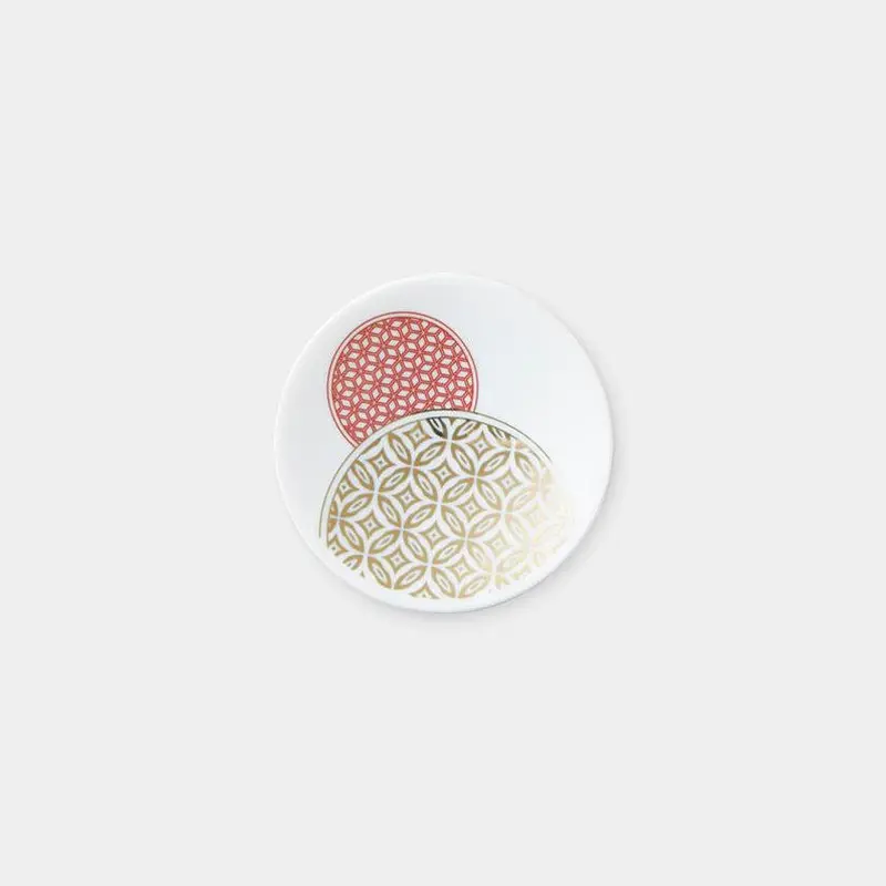Red-Gold Accent Small Dish With Cloisonné-Inspired Crest | Authentic Mino Pottery | Marumo Takagi 1
