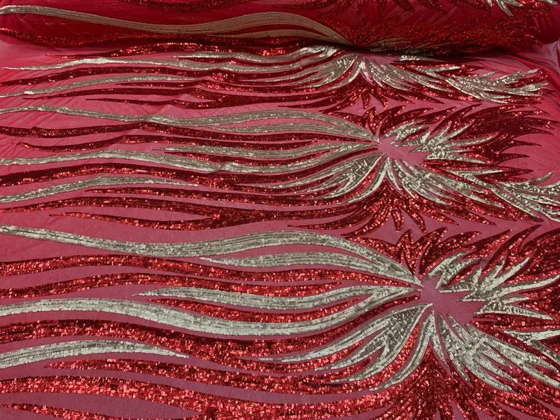 Red & Gold Stretch Sequin Fabric – Dual-Tone Metallic Design 1