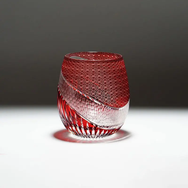 Red Hakuja Kiriko Glass Sculptural Piece 1