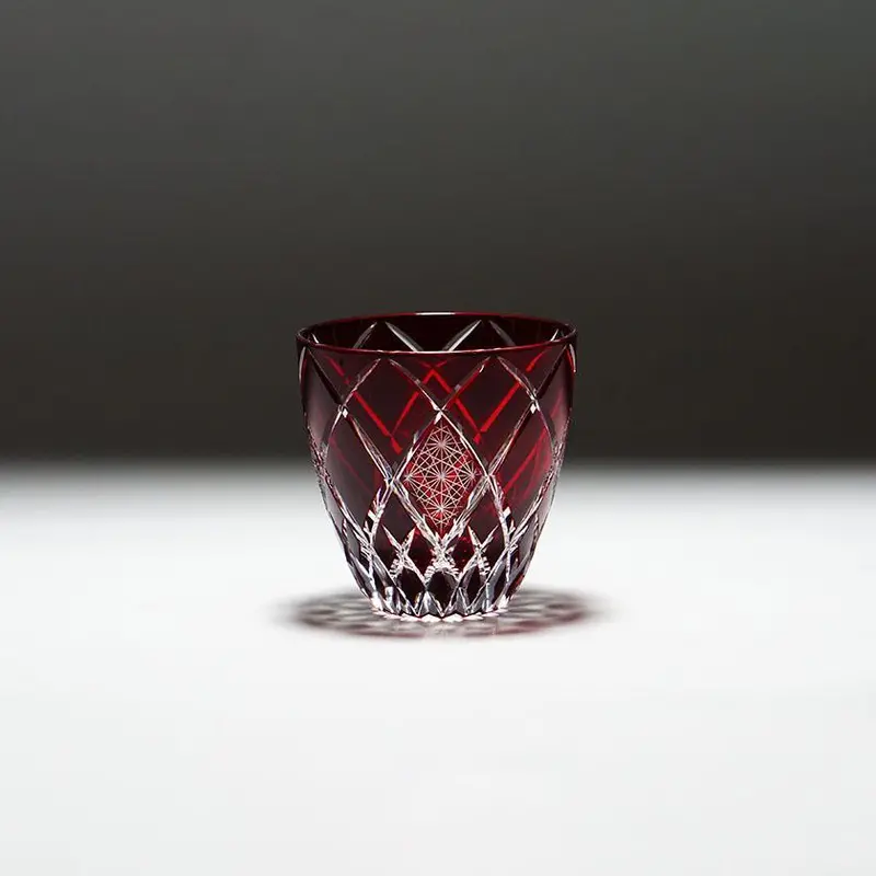 Red Kiku Yarai Guinomi Sake Cup – Kiriko Cut Glass 1