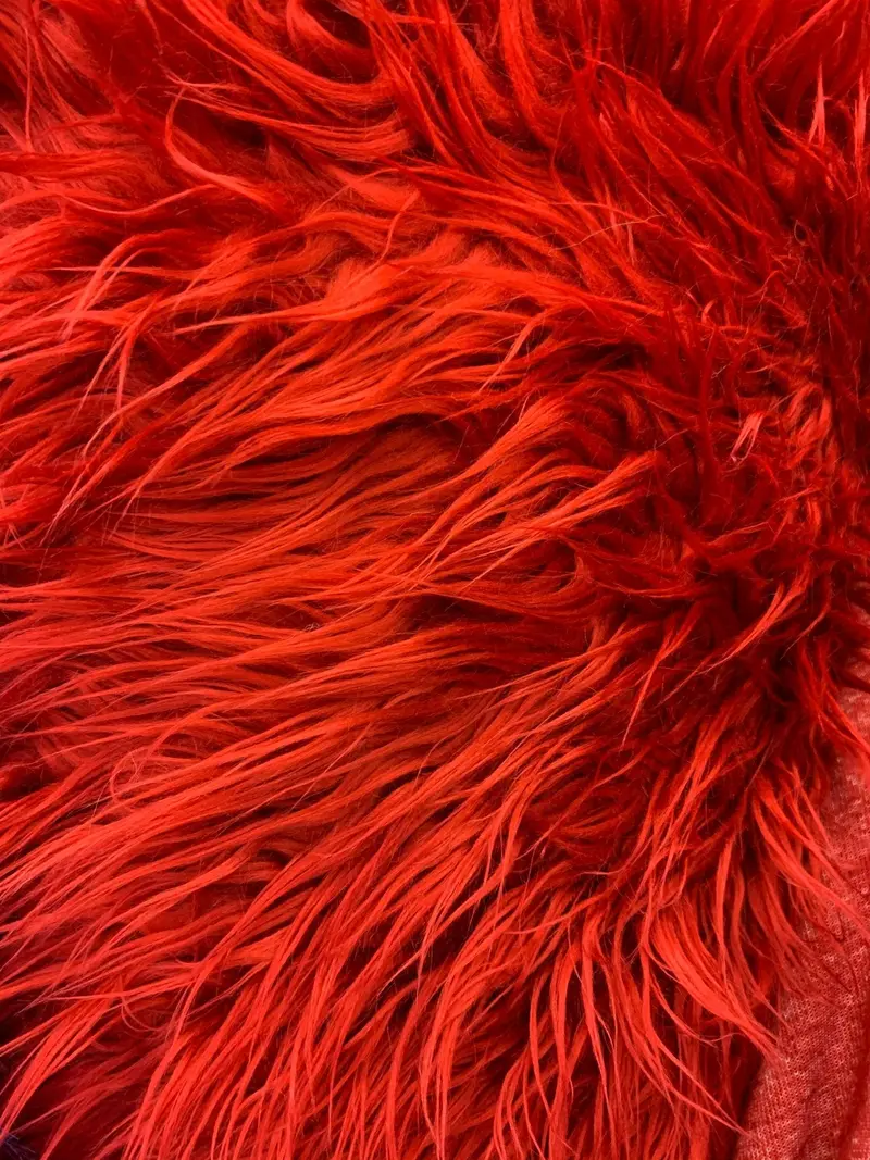 Red Mongolian-Style Long-Pile Faux Fur Fabric – Sold By The Yard 1