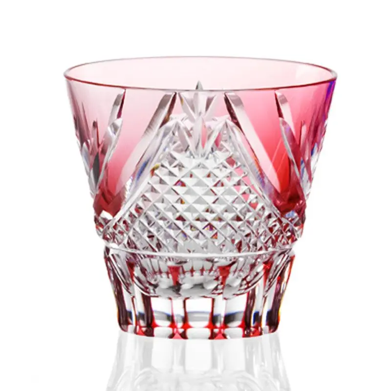 Red Mount Fuji Sake Cup – Vibrant Edo Kiriko Cut Glass 1