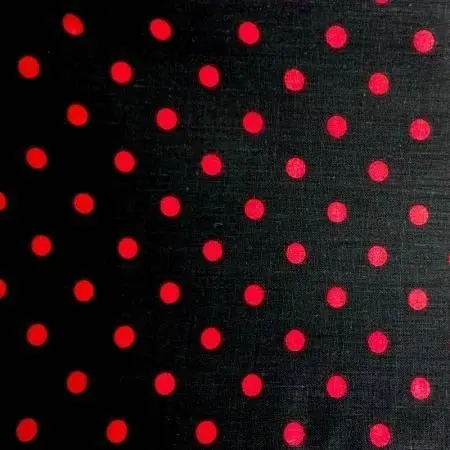 Red-On-Black 0.5-Inch Polka Dot Polyester-Cotton Fabric Yardage 1