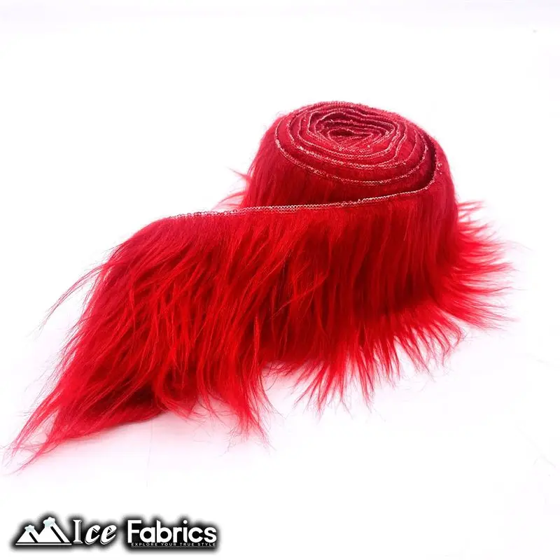 Red Pre-Cut Shaggy Mohair Ribbon – Warm Faux Fur Fabric Roll 1
