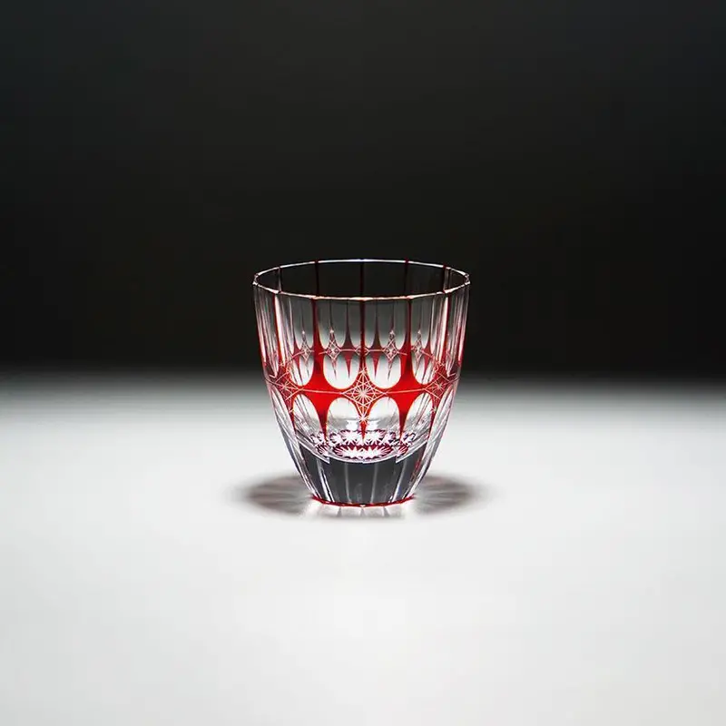 Red Rinzen Guinomi Sake Cup – Artisan Kiriko Glass 1