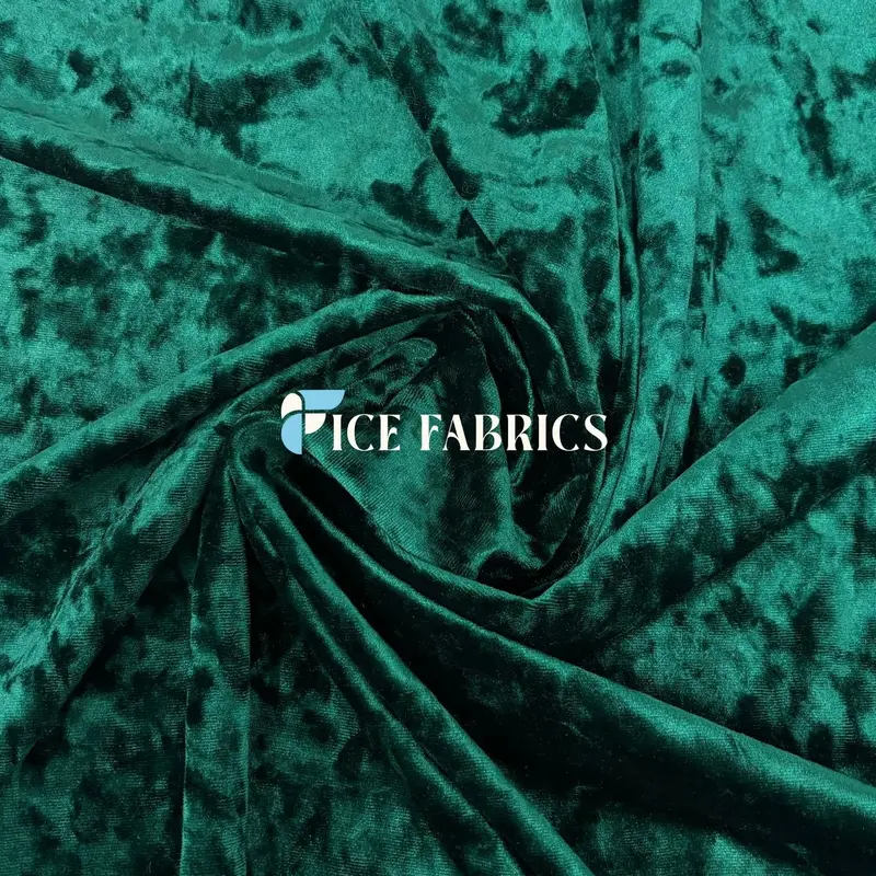 Rich Hunter Green Crushed Velvet Fabric – Flexible & Dense Pile 1