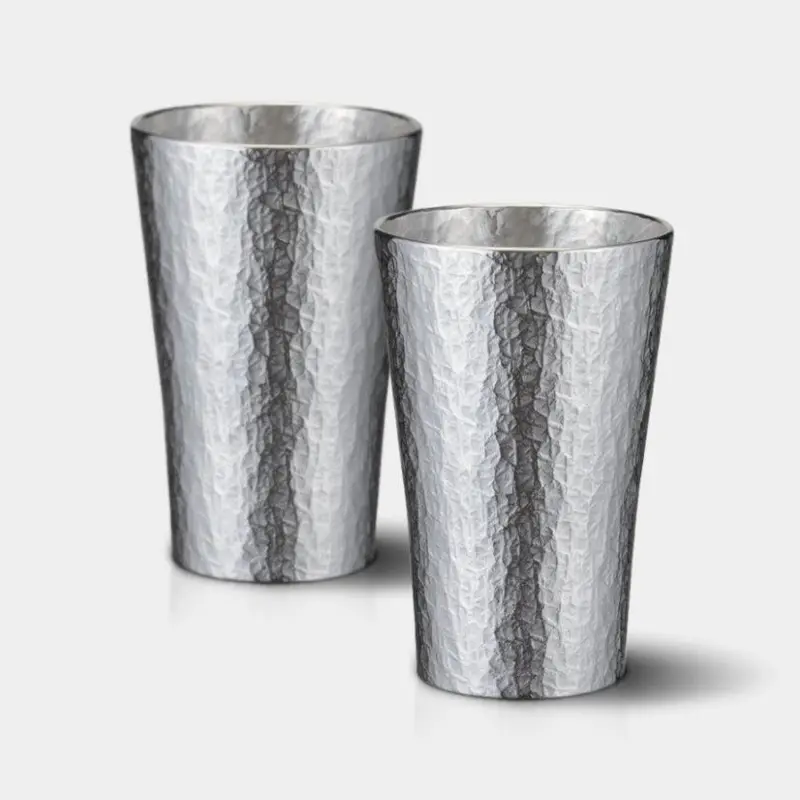 Rikka Medium Pewter Tumbler Pair – Balanced Osaka Naniwa Dual Mug Collection 1