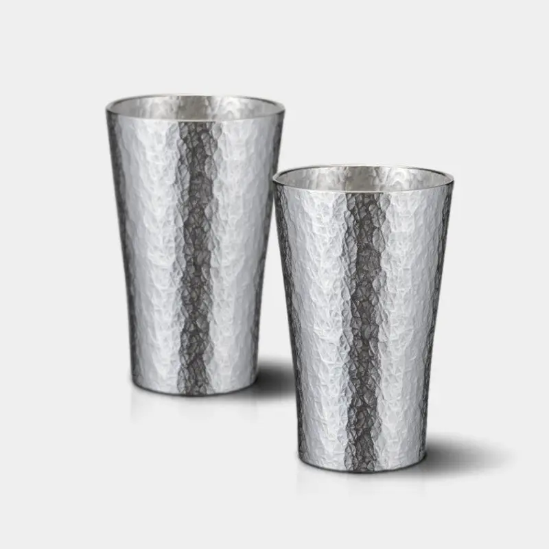 Rikka Small Pewter Tumbler Pair – Compact Osaka Naniwa Metal Tumbler Set 1