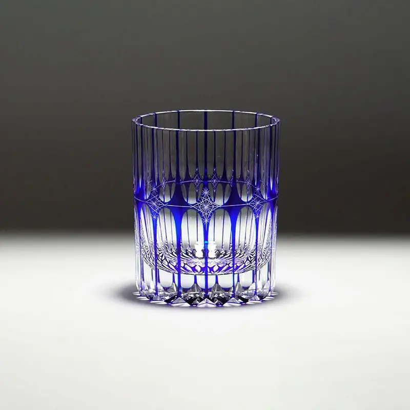 Rinzen Blue Kiriko Cut Rocks Glass 1