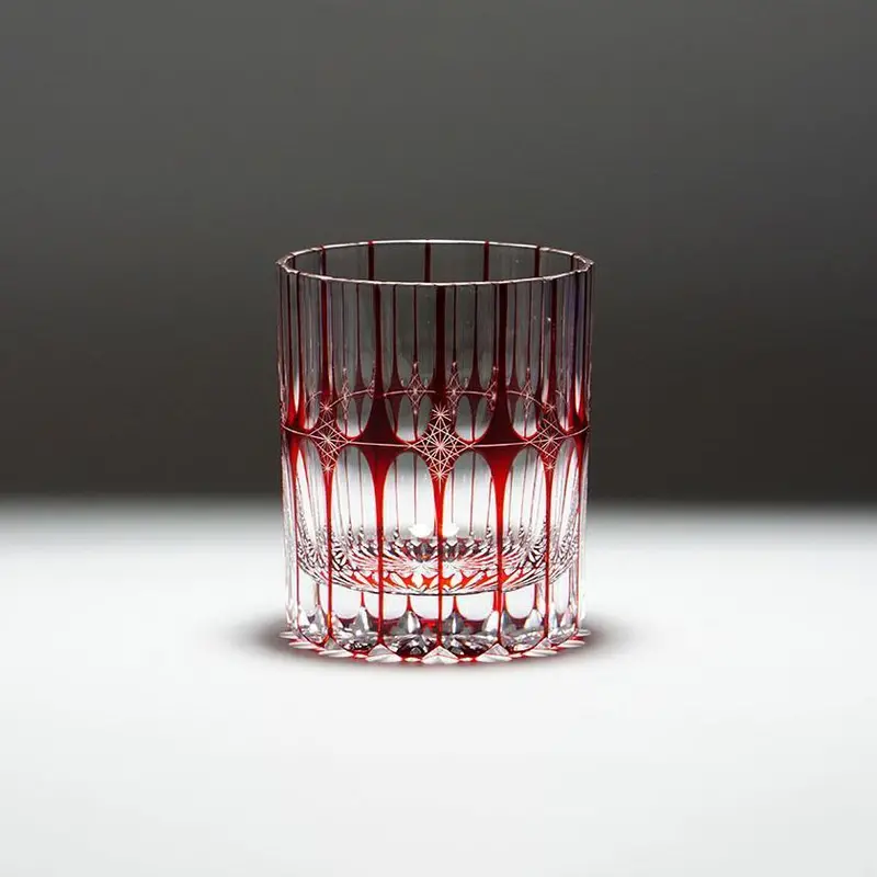 Rinzen Red Kiriko Cut Rocks Glass 1