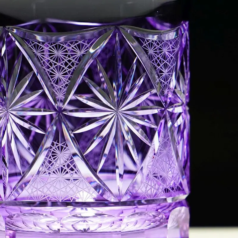 Rocks Glass: Ginwan No Hana — Gold And Purple Kiriko Cut Whiskey Tumbler 1