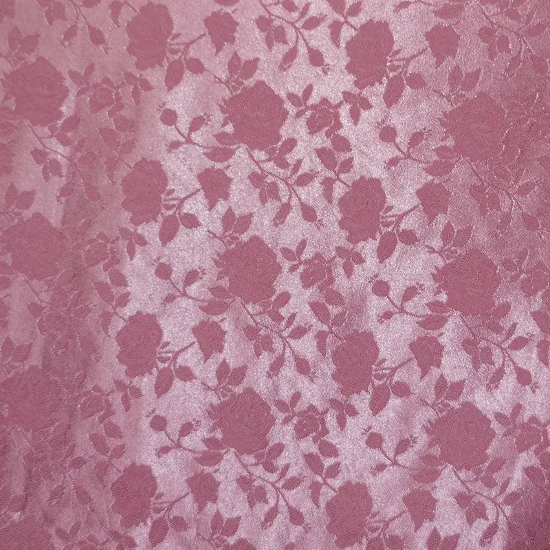 Rose Pink Floral Brocade Jacquard Satin Fabric 1