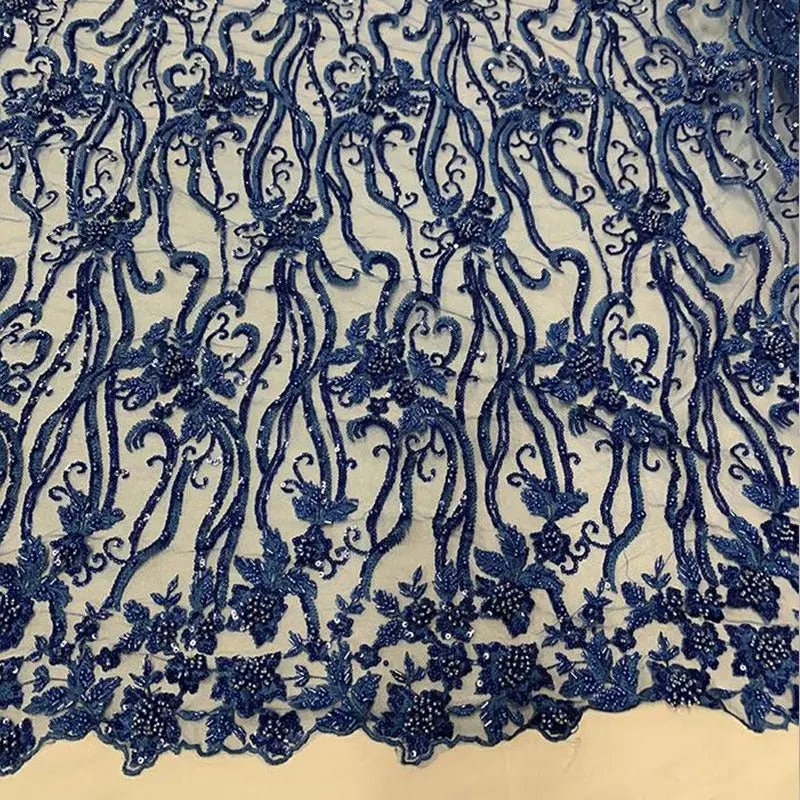 Royal Blue Beaded Embroidered Luxury Fashion Fabric 1