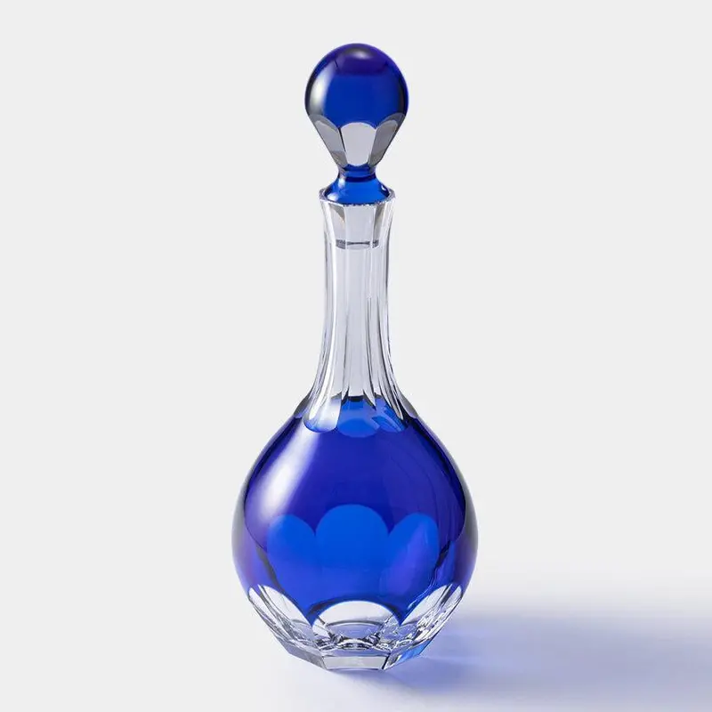 Royal Blue Crystal Decanter | Artisan-Blown Edo Kiriko Design 1