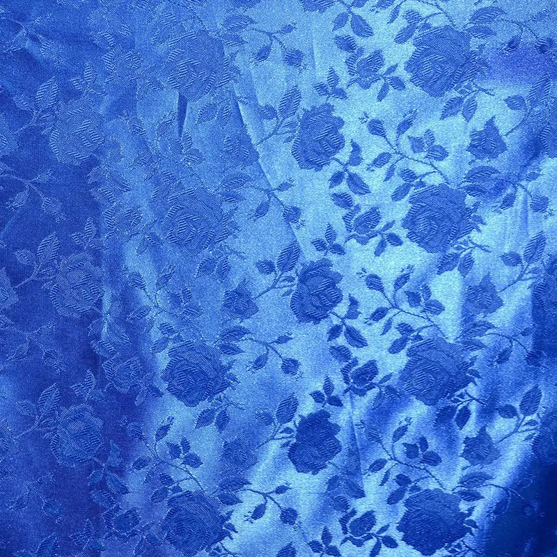 Royal Blue Floral Brocade Jacquard Satin Fabric 1