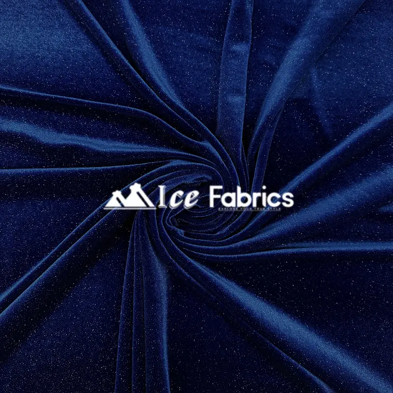 Royal Blue Glitter Stretch Velvet Fabric – Regal Velvetglow Spandex Blend 1