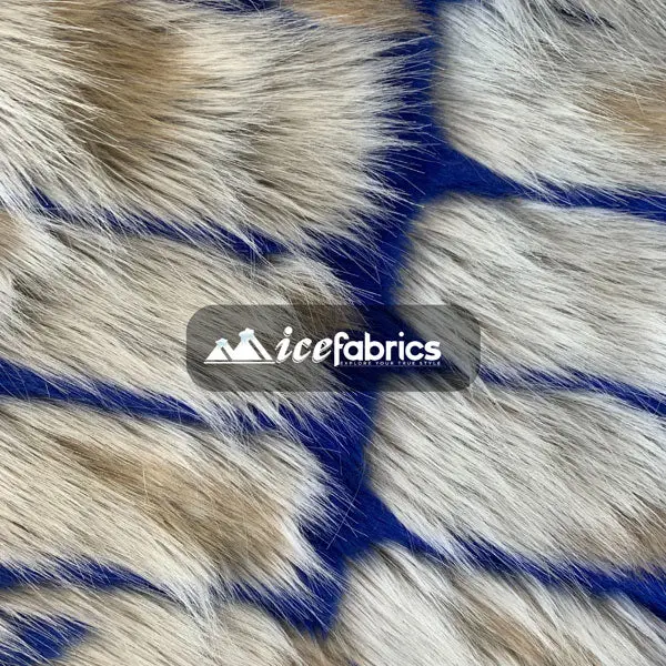 Royal Blue Rectangular Brick-Print Long-Pile Faux Fur Fabric By The Yard – 4 Color Options 1