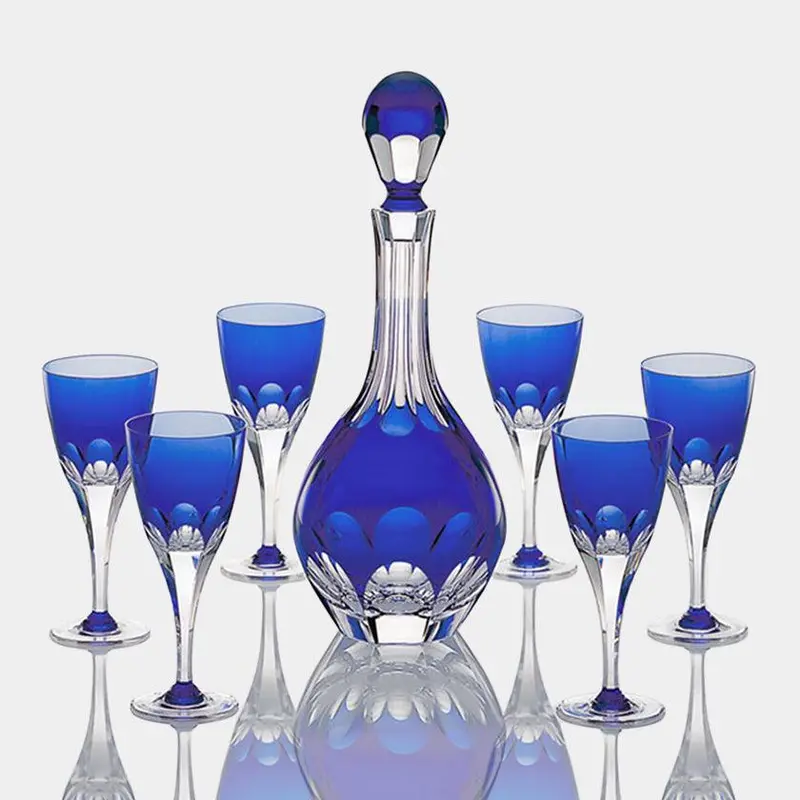 Royal Blue Wine Service Set: Decanter + Six Stemmed Glasses 1