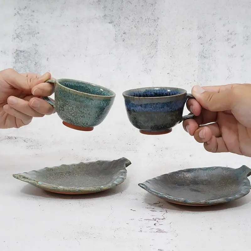 Ruri & Hekiryoku Karatsu Demitasse Cup And Saucer Set | Umezato Gama Otani Ware 1