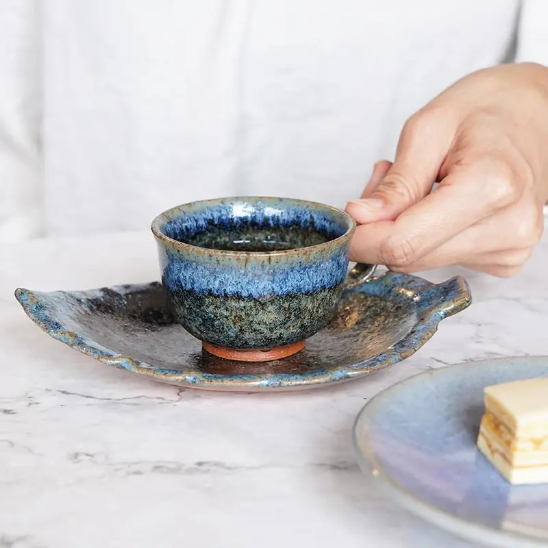 Ruri Karatsu Demitasse Set – Artisan Otani Ware Cup And Saucer, Umekado Gama 1